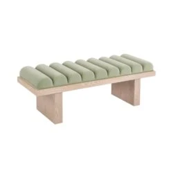 Caspian - Channeled Seat Bench With Cerused Oak Base In Sage Green Velvet -France and So Furniture CASPIAN 20SG ANGLE