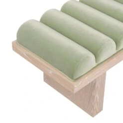Caspian - Channeled Seat Bench With Cerused Oak Base In Sage Green Velvet -France and So Furniture CASPIAN 20SG DETAIL 201