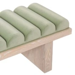Caspian - Channeled Seat Bench With Cerused Oak Base In Sage Green Velvet -France and So Furniture CASPIAN 20SG DETAIL 202