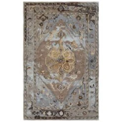 Quest Handmade Medallion Gray/ Gold Area Rug (9'X12')