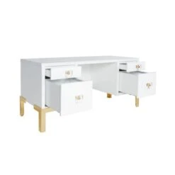 Cosby - Four Drawer Desk In White Lacquer With Brass Base 9 Cosby - Four Drawer Desk In White Lacquer With Brass Base -France and So Furniture COSBY WH ANGLE OPEN 91509.1625150244 1c3e9980 05b6 4f58 baf9 28b691c6020b
