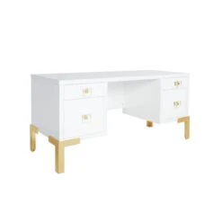 Cosby - Four Drawer Desk In White Lacquer With Brass Base