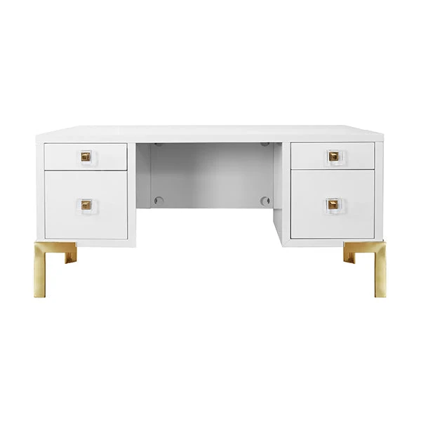 Cosby - Four Drawer Desk In White Lacquer With Brass Base 2 Cosby - Four Drawer Desk In White Lacquer With Brass Base - Image 2