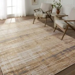 Dominion Abstract Gold/ Cream Area Rug (6'7"X9'6") -France and So Furniture CTY15 4