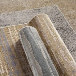 Dominion Abstract Gold/ Cream Area Rug (6'7"X9'6") -France and So Furniture CTY15 5