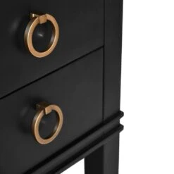 Cutler - Bath Vanity In Matte Black Lacquer With Open Cane Shelf, White Marble Top, Porcelain Sink, And Antique Brass Ring Hardware -France and So Furniture CUTLER 20BLK DETAIL 202