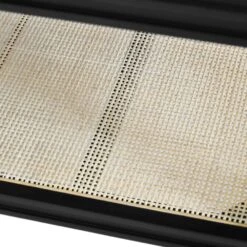 Cutler - Bath Vanity In Matte Black Lacquer With Open Cane Shelf, White Marble Top, Porcelain Sink, And Antique Brass Ring Hardware -France and So Furniture CUTLER 20BLK DETAIL 204