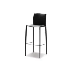 Zak Bar Stool Black Leather Leather Upholstered Steel Legs