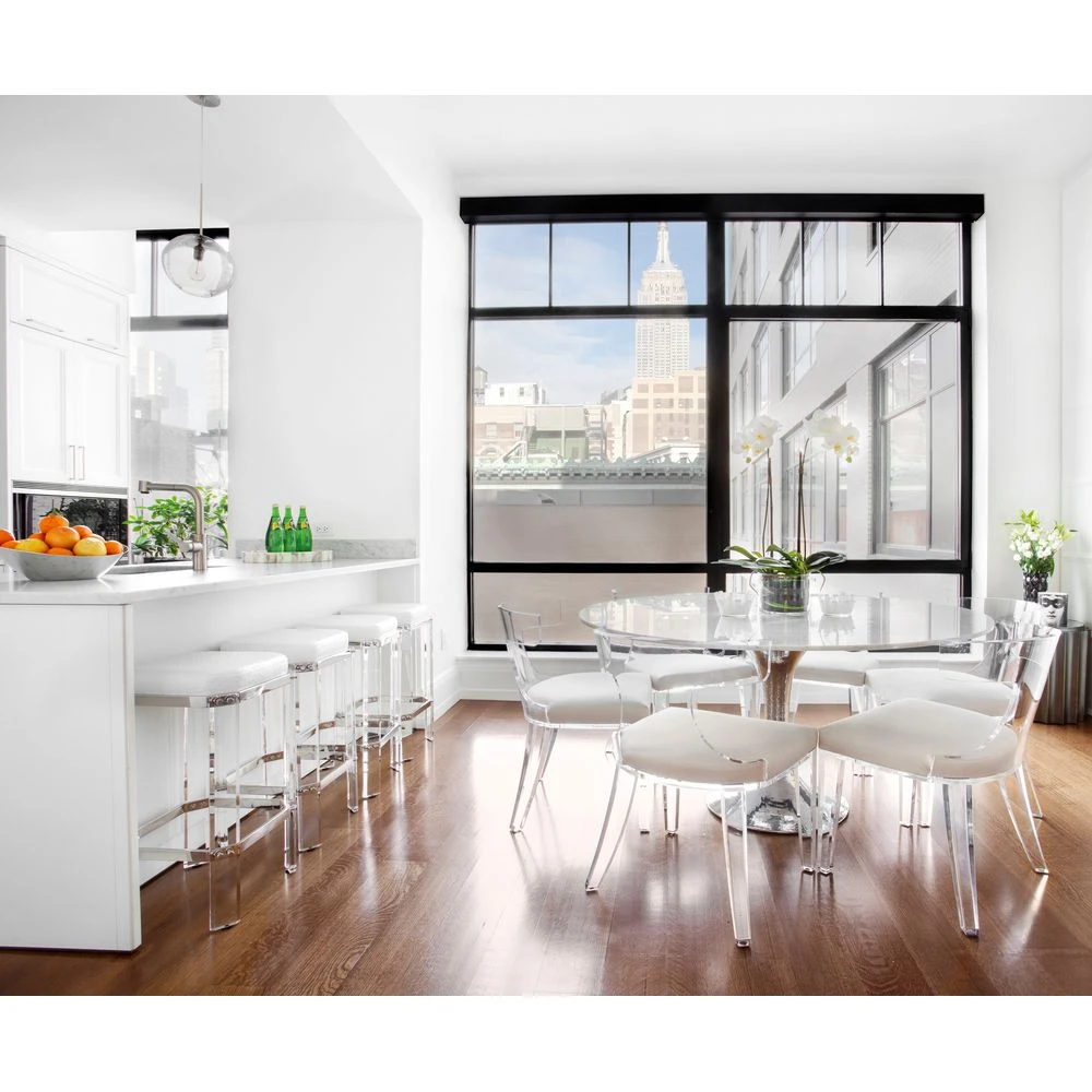 Duke - Acrylic Klismos Chair With White Linen Cushion 2 Duke - Acrylic Klismos Chair With White Linen Cushion - Image 2