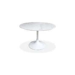 Baux Dining Table Carrara White Ceramic Top, White Powder Coated Steel Base