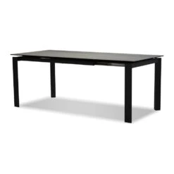 Casper Extension Dining Table Concrete Grey Ceramic Top, Black Powder Coated Steel Base