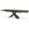 Century Double Extension Dining Table Noir Desir Ceramic Top, Black Powder Coated Steel Base