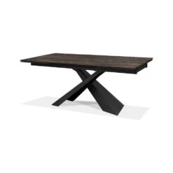 Century Double Extension Dining Table Noir Desir Ceramic Top, Black Powder Coated Steel Base -France and So Furniture DTA CENT NODE PCBLA 2