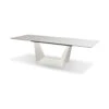Origami Double Extension Dining Table Carrara White Ceramic Top, White Powder Coated
