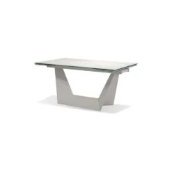 Origami Double Extension Dining Table Carrara White Ceramic Top, White Powder Coated -France and So Furniture DTA ORIG CARR 2