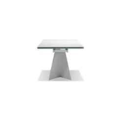 Origami Double Extension Dining Table Carrara White Ceramic Top, White Powder Coated -France and So Furniture DTA ORIG CARR 3