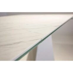Origami Double Extension Dining Table Carrara White Ceramic Top, White Powder Coated -France and So Furniture DTA ORIG CARR 4