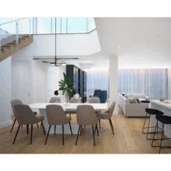 Origami Double Extension Dining Table Carrara White Ceramic Top, White Powder Coated -France and So Furniture DTA ORIG CARR 5