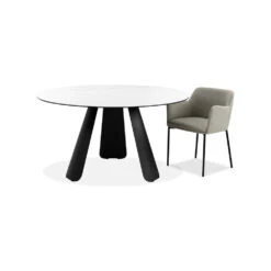Palazzo Round Dining Table White Ceramic Top, Black Powder Coated Steel Base -France and So Furniture DTA PALA WHIT BLROU 2