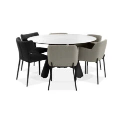 Palazzo Round Dining Table White Ceramic Top, Black Powder Coated Steel Base -France and So Furniture DTA PALA WHIT BLROU 4