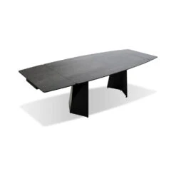 Prism Double Extension Dining Table Industrial Grey Ceramic Top, Black Powder Coated Steel Base -France and So Furniture DTA PRIS GREY PCBLA 2