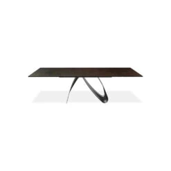 Signature 110" Double Extension Dining Table Oxidized Brown Ceramic Top, Black Powder Coated Steel Base