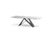 The W Double Extension Dining Table Carrara White Ceramic Top, Black Powder Coated Steel Base