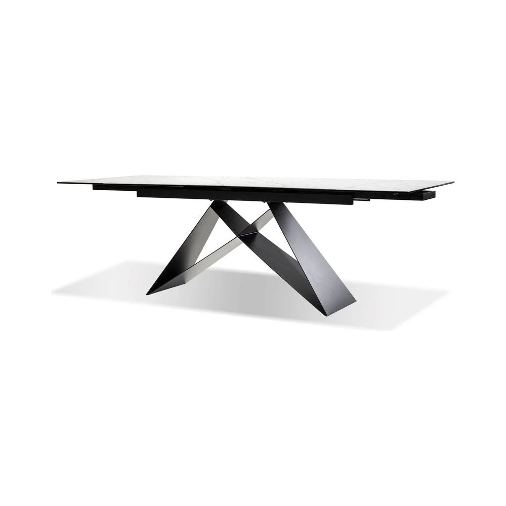 The W Double Extension Dining Table Carrara White Ceramic Top, Black Powder Coated Steel Base 2 The W Double Extension Dining Table Carrara White Ceramic Top, Black Powder Coated Steel Base - Image 2