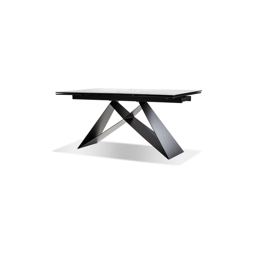 The W Double Extension Dining Table Carrara White Ceramic Top, Black Powder Coated Steel Base 3 The W Double Extension Dining Table Carrara White Ceramic Top, Black Powder Coated Steel Base - Image 3