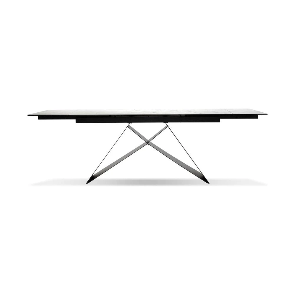The W Double Extension Dining Table Carrara White Ceramic Top, Black Powder Coated Steel Base 4 The W Double Extension Dining Table Carrara White Ceramic Top, Black Powder Coated Steel Base - Image 4
