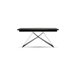 The W Double Extension Dining Table Slate Grey Ceramic Top, Black Powder Coated Steel Base -France and So Furniture DTA THEW SLAT 4