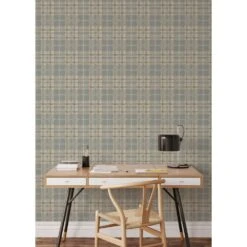 Clark Plaid Wallpaper -France and So Furniture Desk2 ClarkPlaid LakeShoreBlue