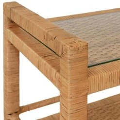 Elsie - Two Tier Rectangle Bar Cart In Natural Rattan With Brass Casters -France and So Furniture ELSIE DETAIL