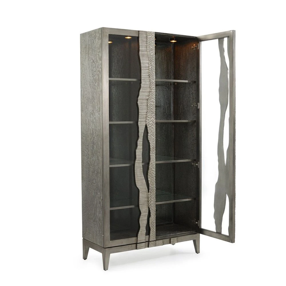 River's Edge Silver Display Cabinet - Silver, Grey, White 2 River's Edge Silver Display Cabinet - Silver, Grey, White - Image 2