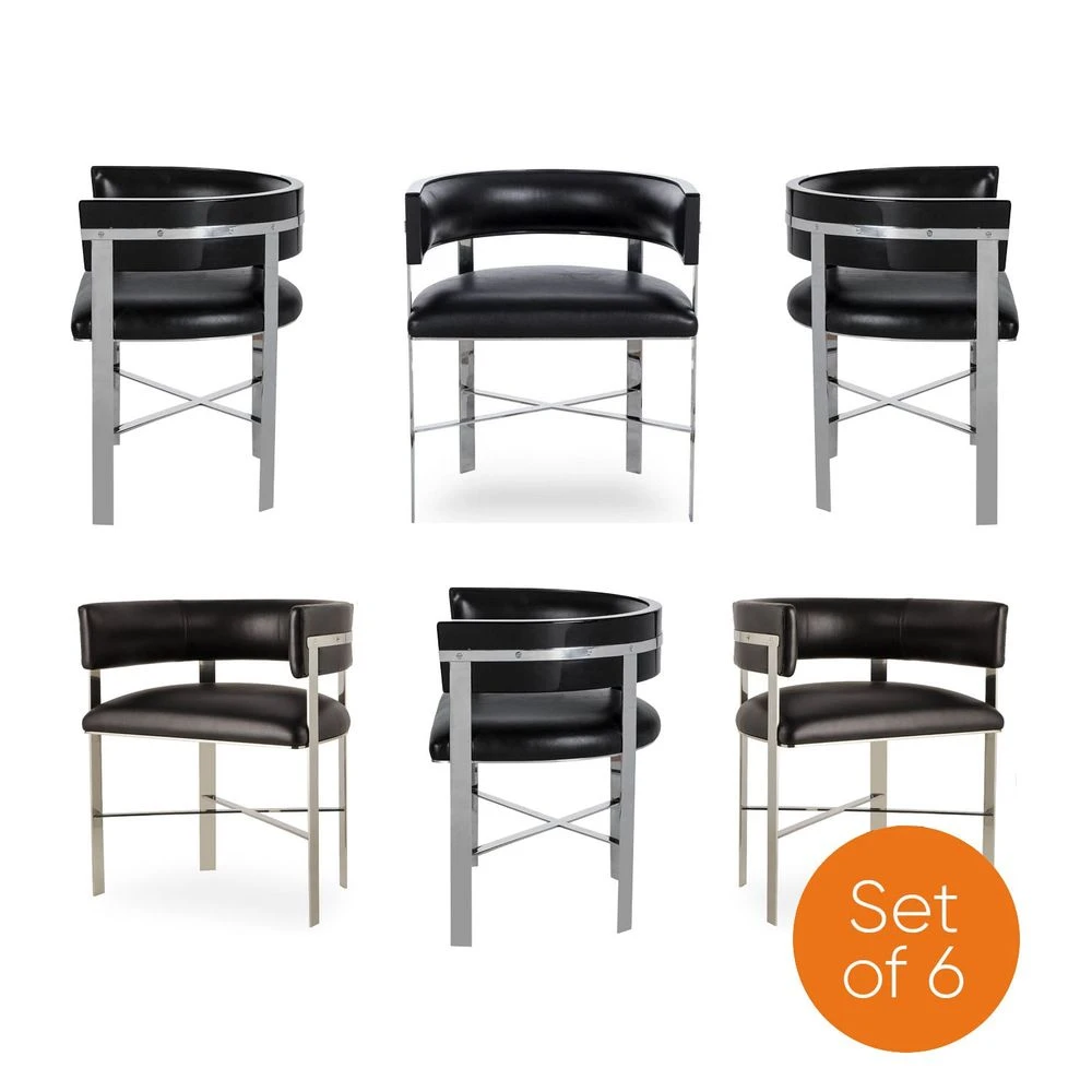 Kelly Hoppen Art Dining Chair - Black Leather - Set Of 6 1 Kelly Hoppen Art Dining Chair - Black Leather - Set Of 6