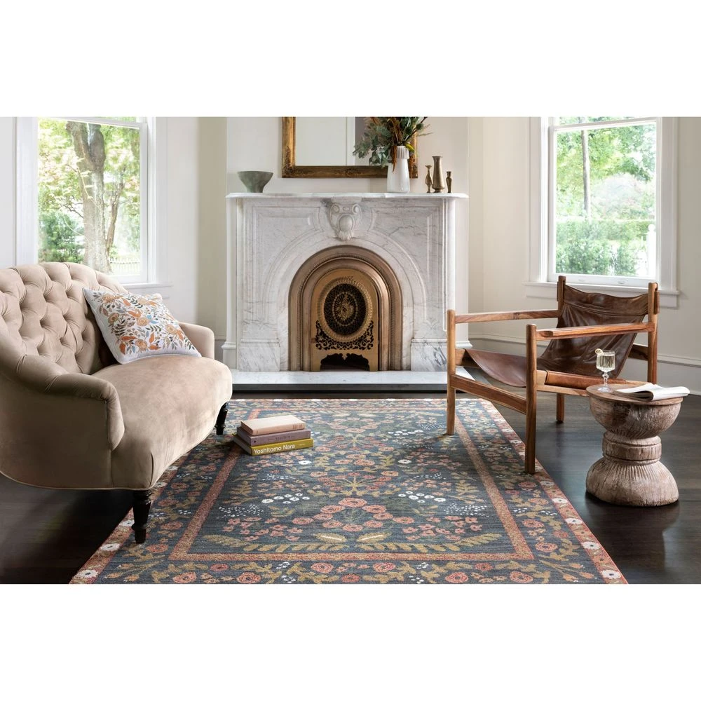 Rifle Paper Co. X Loloi Fiore Navy / Rust 7'-9" X 7'-9" Round Area Rug 3 Rifle Paper Co. X Loloi Fiore Navy / Rust 7'-9" X 7'-9" Round Area Rug - Image 3