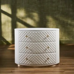 Harvard Three Drawer Quilted Leather Wrapped Chest - White