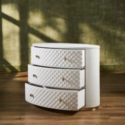 Harvard Three Drawer Quilted Leather Wrapped Chest - White -France and So Furniture FN 5218 482036 3