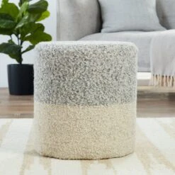 Rio Ombre Light Gray/ Cream Cylinder Pouf -France and So Furniture FOL01 2