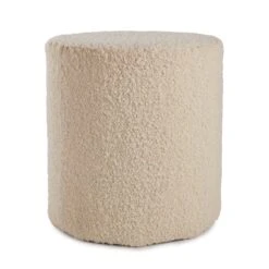 Lenore Solid Cream Cylinder Pouf