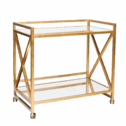 Gerard - Gold Leaf "X" Bar Cart W. Mirror Shelves