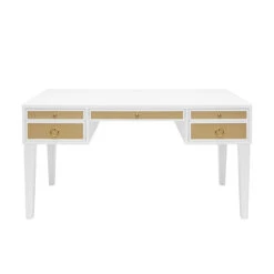 Heidi - White Matte Lacquer Desk With Grasscloth Drawer With NickelHardware
