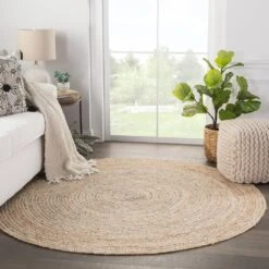 Zarek Natural Solid Beige/ Gray Round Area Rug (6' RND) -France and So Furniture IDS01 3
