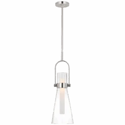 Elwood 9" Conical Pendant - Polished Nickel With Clear Glass