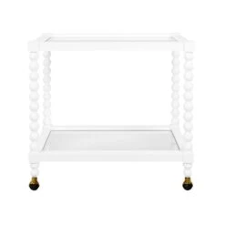 Isadore - Bobbin Style Bar Cart In White Lacquer 8 Isadore - Bobbin Style Bar Cart In White Lacquer -France and So Furniture ISADORE 20WH FRONT