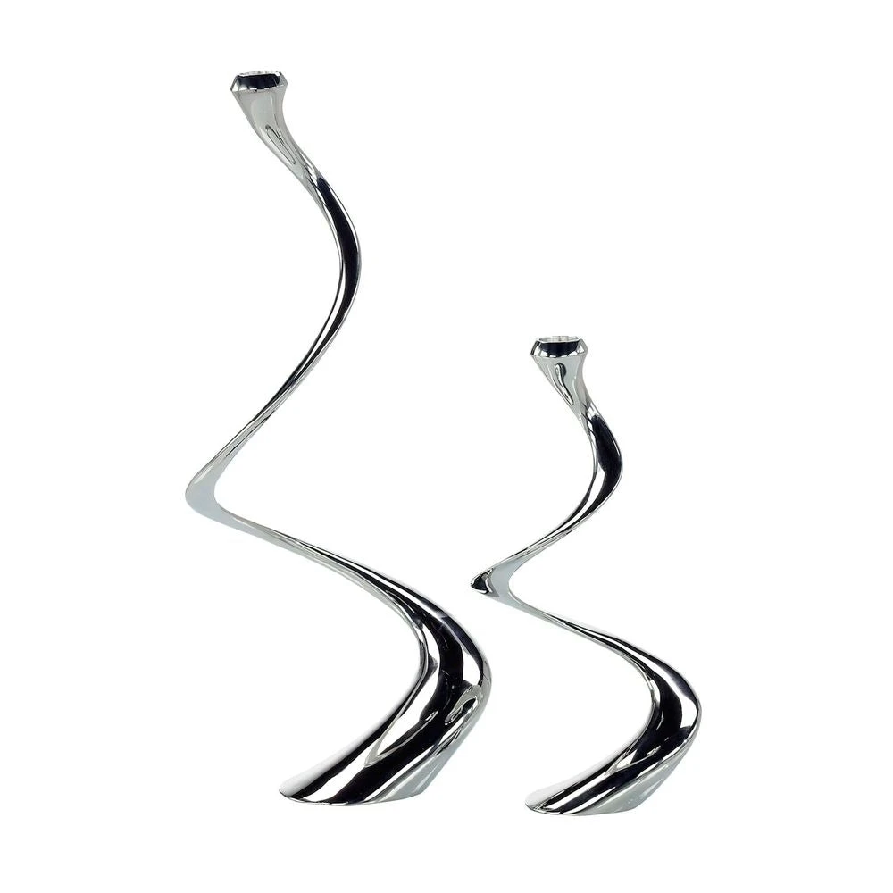 Silver Spiral Candleholders, Set Of 2 1 Silver Spiral Candleholders, Set Of 2