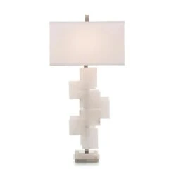 Mondrian In Ivory Alabaster Table Lamp - Silver,White