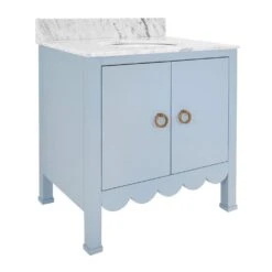 Kealey - Bath Vanity With Scallop Detail In Matte Light Blue With White Marble Top And Porcelain Sink -France and So Furniture KEALEY 20LB ANGLE