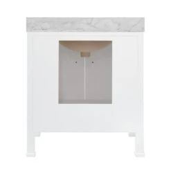 Kealey - Bath Vanity With Scallop Detail In Matte White Lacquer With White Marble Top And Porcelain Sink 6 Kealey - Bath Vanity With Scallop Detail In Matte White Lacquer With White Marble Top And Porcelain Sink -France and So Furniture KEALEY 20WH BACK