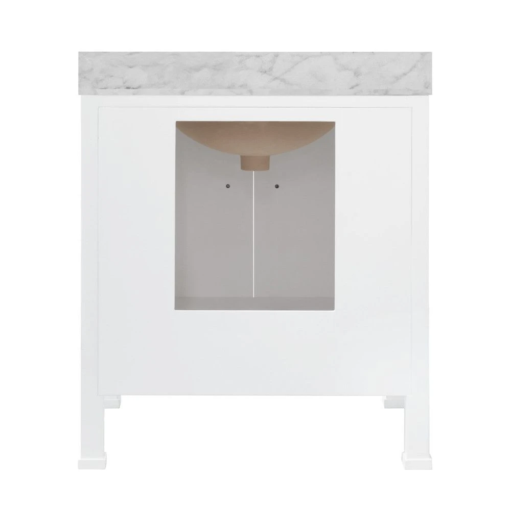 Kealey - Bath Vanity With Scallop Detail In Matte White Lacquer With White Marble Top And Porcelain Sink 3 Kealey - Bath Vanity With Scallop Detail In Matte White Lacquer With White Marble Top And Porcelain Sink - Image 3